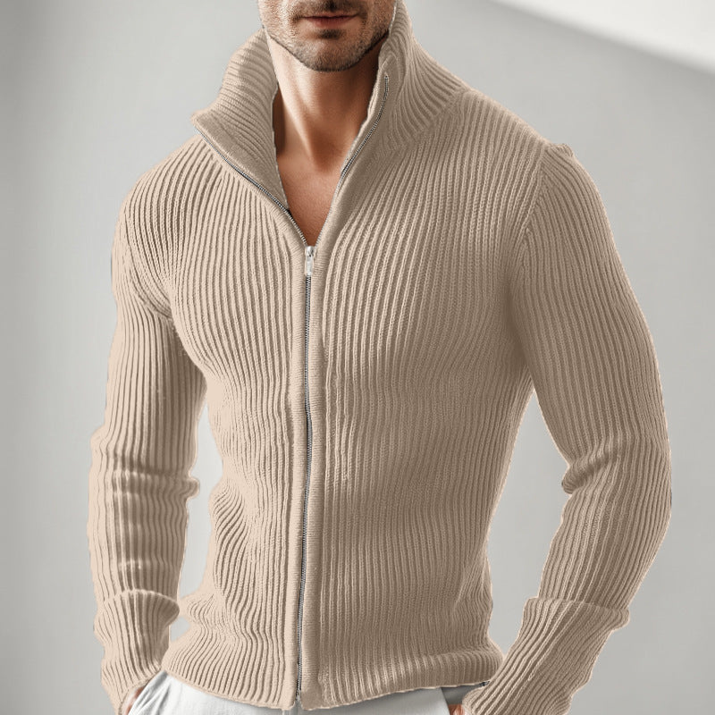 Knitted Zip-up Turtleneck Cardigan For Men