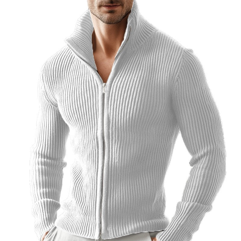 Knitted Zip-up Turtleneck Cardigan For Men